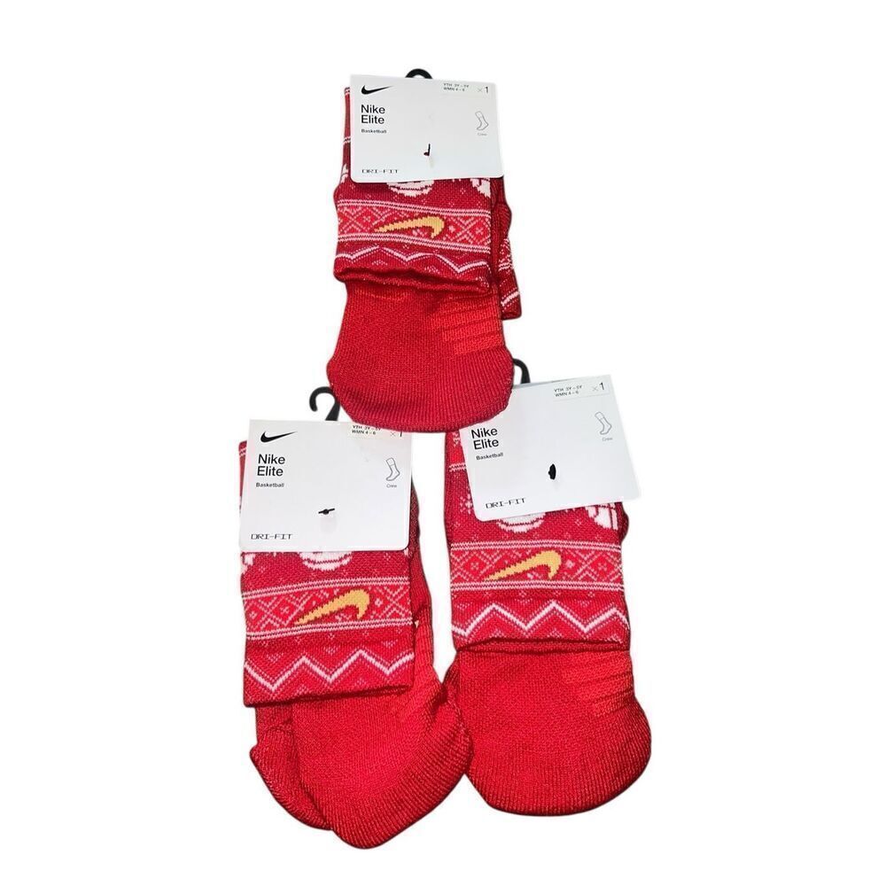 3 Nike ELITE Crew Basketball Socks CHRISTMAS red santa holidays W4-6 Y3-5